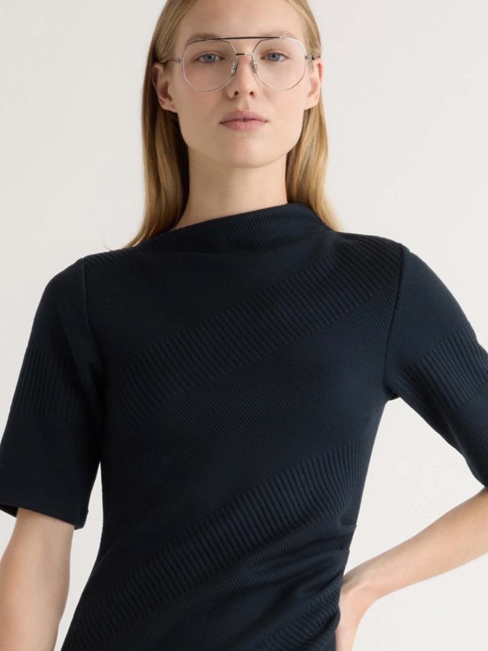 Modern Citizen Evie ribbed Knit Jersey Dress Navy Textured Midi Dress small - Picture 8 of 9